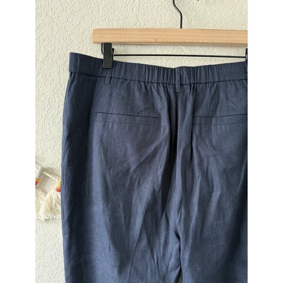 J. jill Linen Stretch Navy Pull On Straight Leg Pant Coastal Minimalist Modest L - Picture 7 of 9